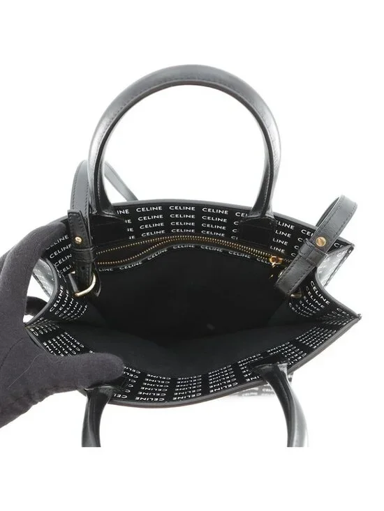Celine Tote Small Vertical Cabas Logo All Over Pattern 2-Way Black - Picture 6 of 10